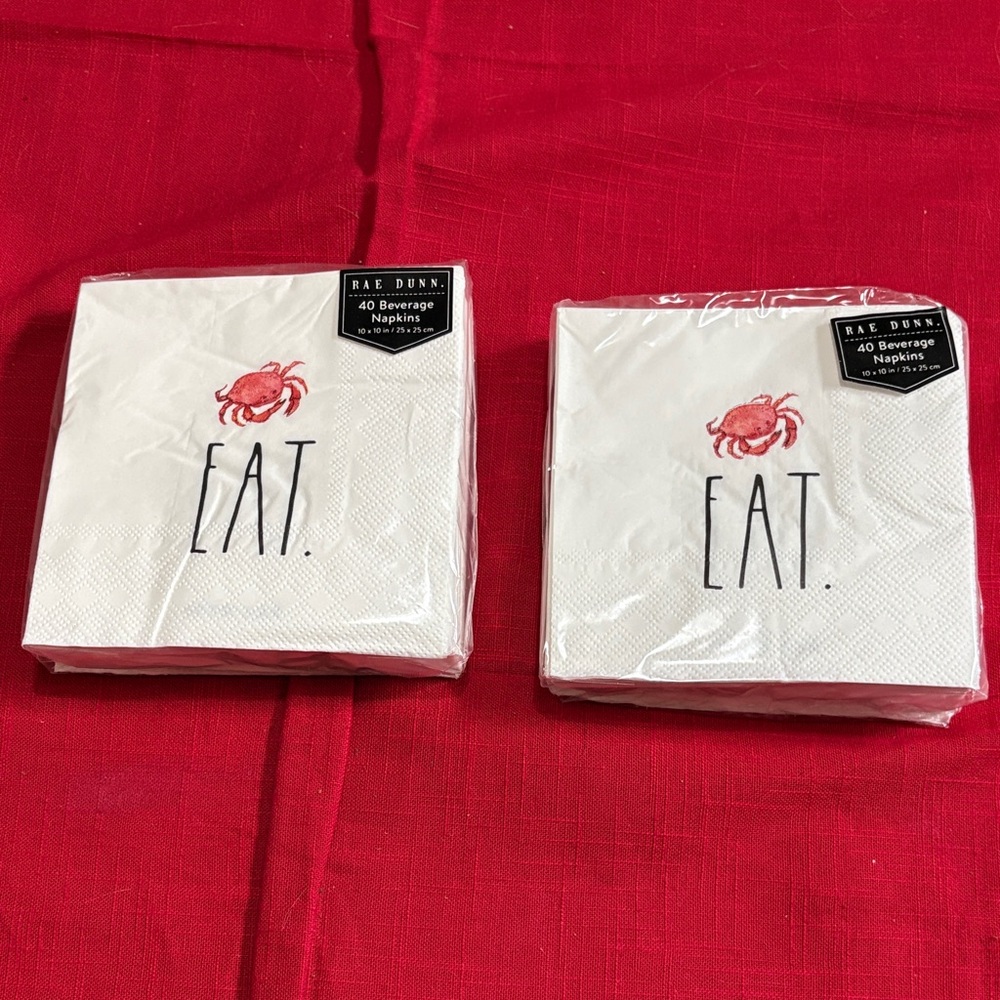 NWT set of 2 RAE DUNN crab print beverage napkins